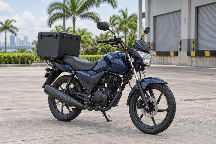 Illustrative courier motorcycle
